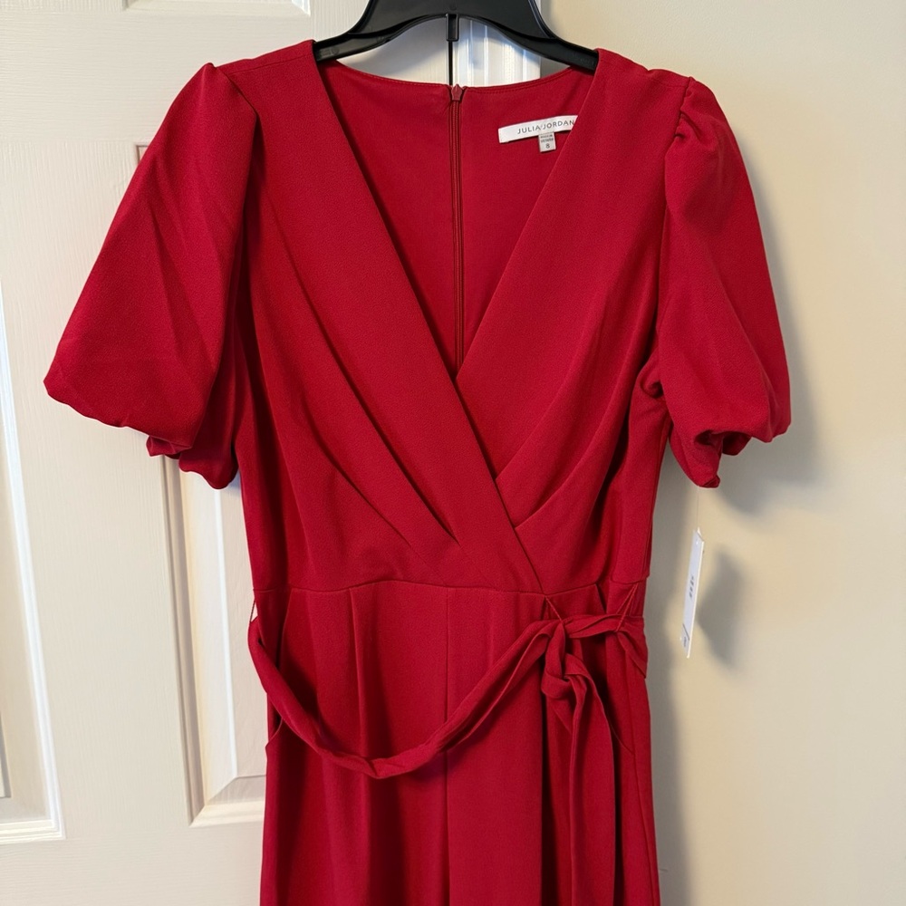 Julia Jordan Red Puff Sleeve Jumpsuit